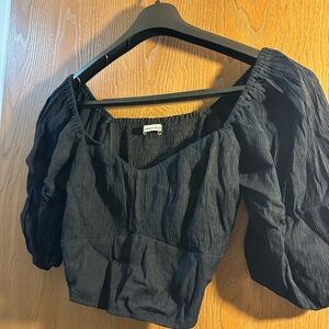 Abercrombie & Fitch Black Textured Puff Sleeve Crop Top Size L